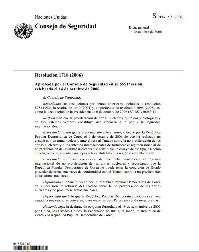 UN Sec Res 1718 2006 es