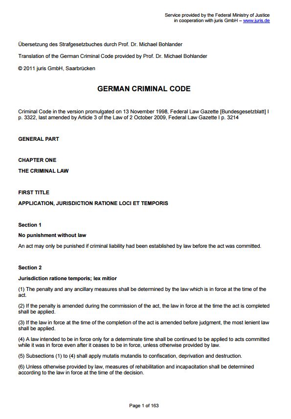 001 German Criminal Code (Codigo Penal)