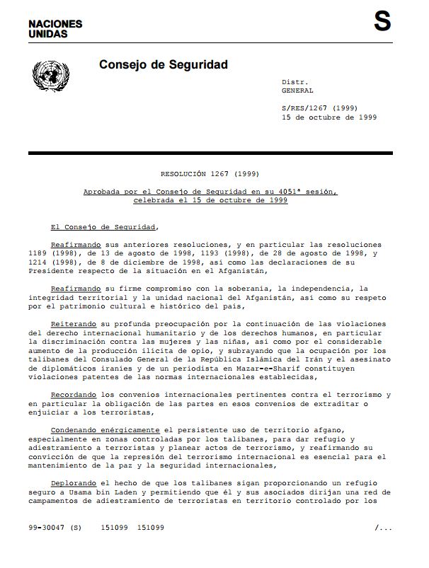 UN SEc Res 1267 1999 es
